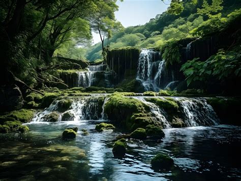 Premium AI Image | Waterfall in the forest Beautiful natural landscape ...