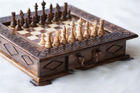 Handmade Wooden Chess Set Chess Table With Storage Box - Etsy