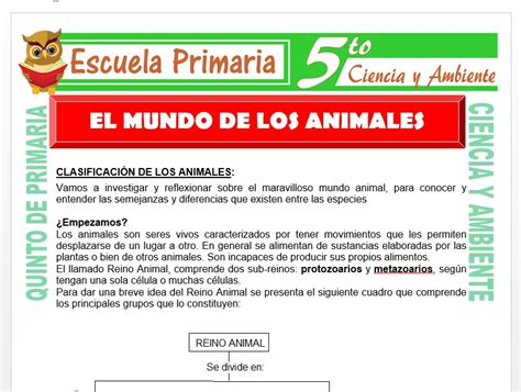 El Mundo De Los Animales Para Quinto De Primaria Escuela Primaria