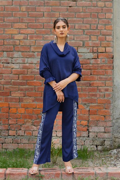 Navy Blue Embroidered Co Ord Set Co Ord Set Western Wear Outfits Co