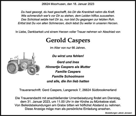 Traueranzeigen Von Gerold Caspers Nordwest Trauer De