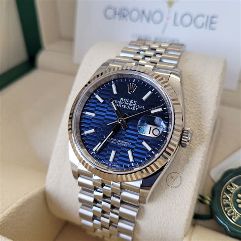 Rolex Datejust 36 Steel White Gold 126234 Bright Blue Fluted Motif