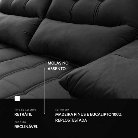 Sofá Retrátil reclinável Verona 1 80m Suede Velut Cinza C Molas no