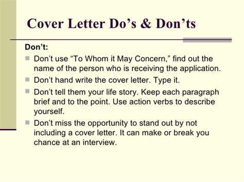 Cover Letter Dos And Donts Williamson