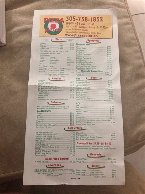 Menu at Pizza Point pizzeria, Miami, NE 6th Ave