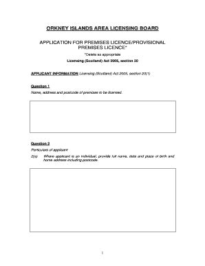 Fillable Online Orkney Gov Premises Licence Application Form