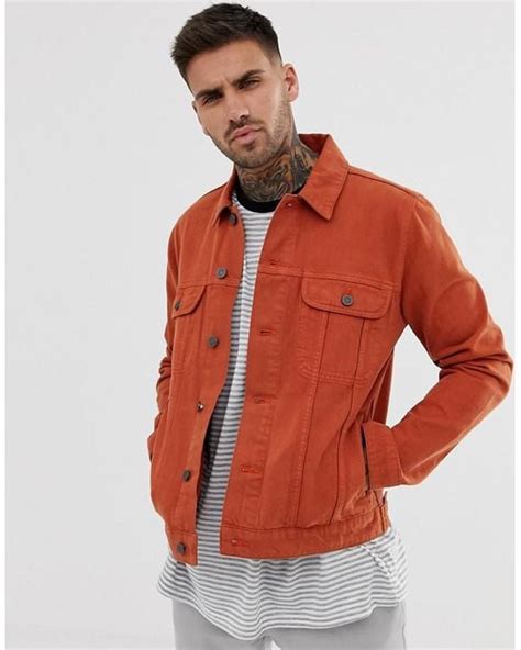 Asos Western Denim Jacket In Burnt Orange For Men Lyst Uk