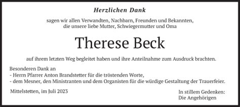 Traueranzeigen Von Therese Beck Trauer Merkur De