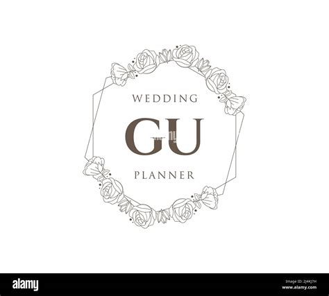 Gu Initials Letter Wedding Monogram Logos Collection Hand Drawn Modern