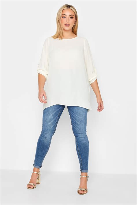 Yours Plus Size Cream Tab Sleeve Blouse Yours Clothing