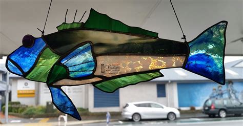 Stained Glass New Zealand Blue Cod Hand Made In Nelson Stainedglass Suncatcher Art Object