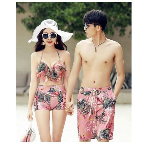 Higun Floral Print Swim Shorts Floral Print Ruffle Bikini Beach