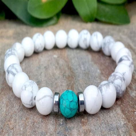 Mm Natural White Howlite Mala Bracelet Link Casual Handmade