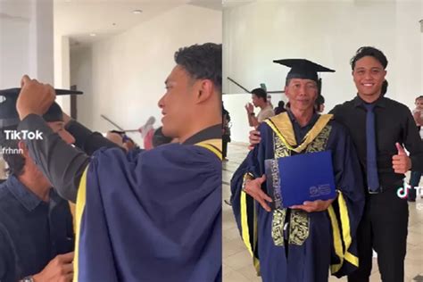 Viral Momen Haru Pemuda Pakaikan Ayah Jubah Wisuda Dan Toga Sukses