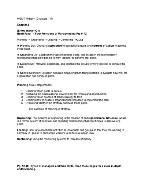 Mgmt Midterm Study Guide Chapter Mgmt Midterm Chapters