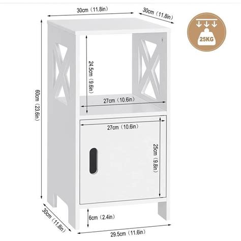 WOLTU Table de Chevet Étroite 30x30x60cm avec 1 Casier Ouvert et 1