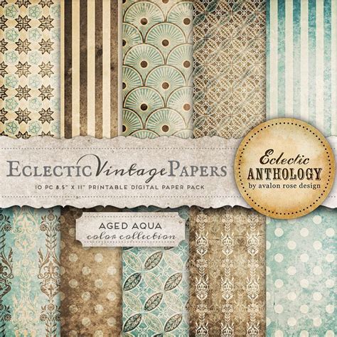 Vintage Printable Papers Aged Aqua Printable Scrapbook Paper Digital