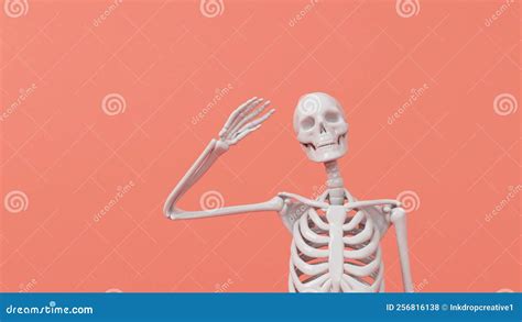 Fun Halloween Waving Skeleton Character 3D Rendering Stock