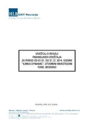 Fillable Online Izvetaj O Reviziji Finansijskih Izvetaja Za Period Od