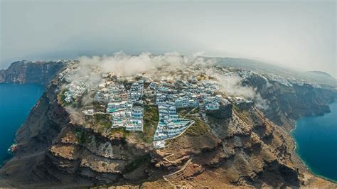 town, Santorini, aerial view, landscape, rock, sky, HD Wallpaper | Rare ...