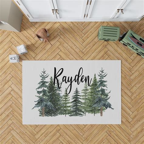 Personalized Pine Trees Rug Forest Nursery Decor Woodland Etsy