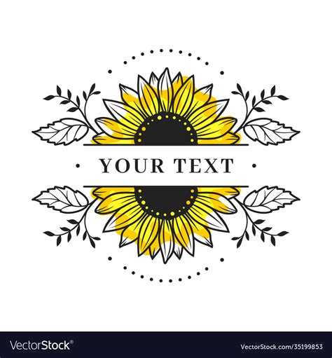 Sunflower frame split monogram floral Royalty Free Vector