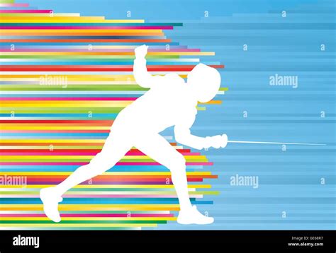 Fencing Man Duel Abstract Lines Vector Background Concept Illustration