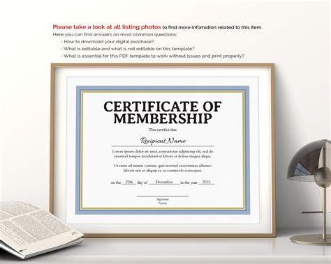 EDITABLE Membership Certificate Template Printable | Etsy