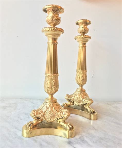 Paire De Bougeoirs En Bronze Dor Style Empire Epoque Restauration