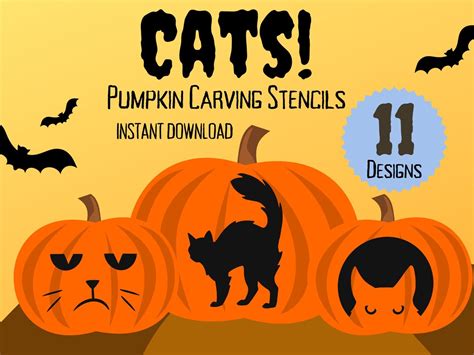 Cat Pumpkin Carving Stencils for Halloween | 11 Unique Jack O'lantern ...