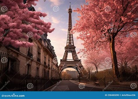 Eiffel Tower At Golden Hour Majestic Springtime In Paris Stock