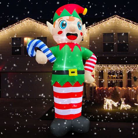 12 Ft Led Light Up Inflatable Christmas Giant Elf Holds Candy Cane Dec