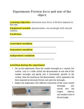 Experiment: Friction force and size of the object by Mateja Mar | TPT