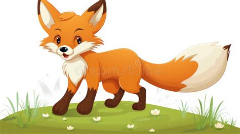 Cartoon Happy Fox Walking in the Grass, Vector Illustration Stock ...