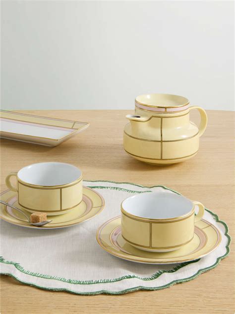 Ginori 1735 Set Of Two Gold Plated Porcelain Tea Cups And Saucers Net