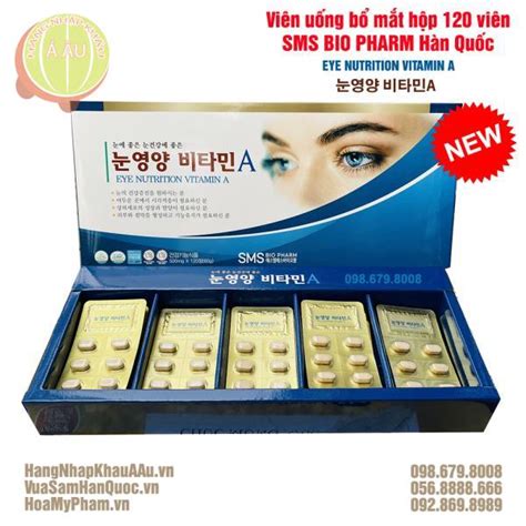 Viên Uống Bổ Mắt Sms Bio Pharm Hàn Quốc Hộp Xanh 120 Viên X 500mg Eye Nutrition Vitamin A