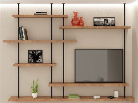 Mobile Libreria E Porta Tv Da Soffitto Con Mensola In Legno Di Rovere