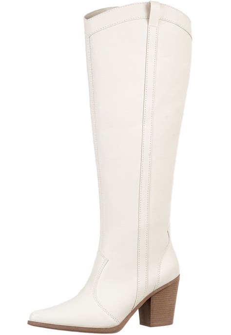 Bota Feminina Western Texana Country Cano Alto Bico Fino Off White