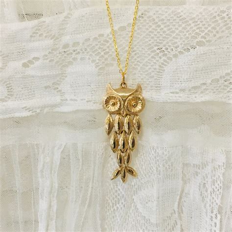 Vintage Owl Pendant Articulating Gold Metal S Original Necklace