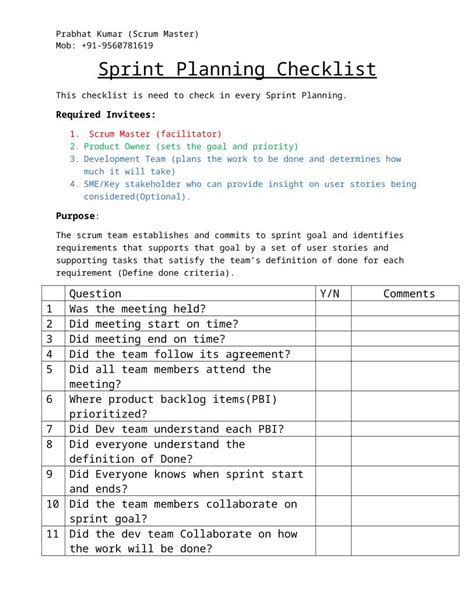 Docx Sprint Planning Checklist Pdfslide Net