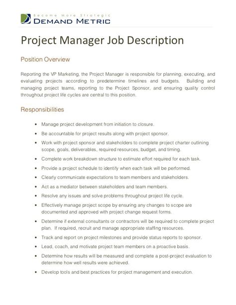 Senior Project Manager Job Description Template