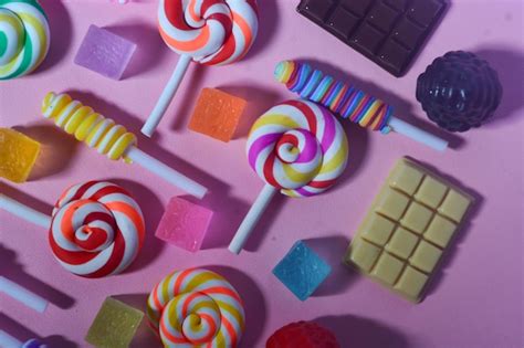 premium photo flat lay sweet candy favorite  small children