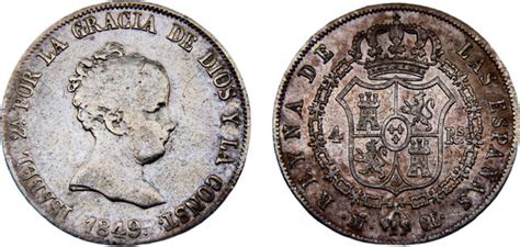 1849 M CL Madrid Mint Spain Kingdom Isabel II 1849 M CL 4 Reales VF