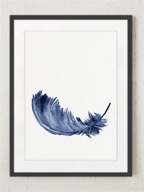 Navy Blue Feather Wall Art Set Of 2 Etsy Feather Painting Feather