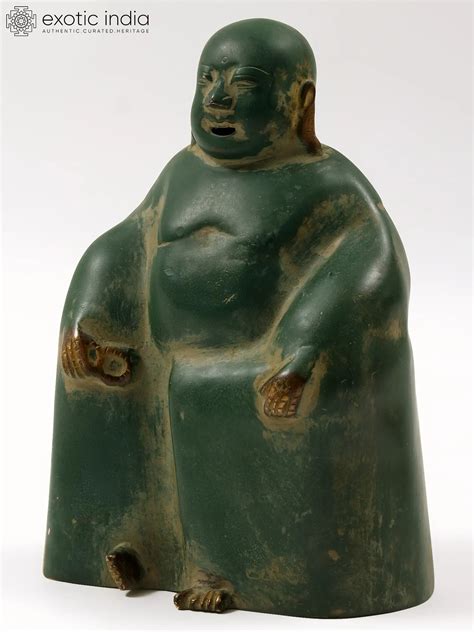 8" Brass Seated Budai Statue | Exotic India Art