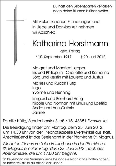 Traueranzeigen Von Katharina Horstmann Trauer Ms