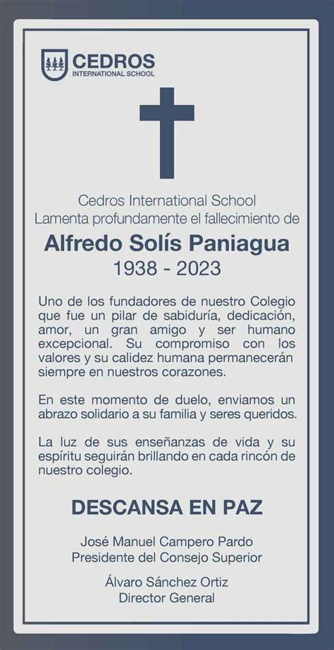 Señor Alfredo Solís Paniagua Obituario Esquela