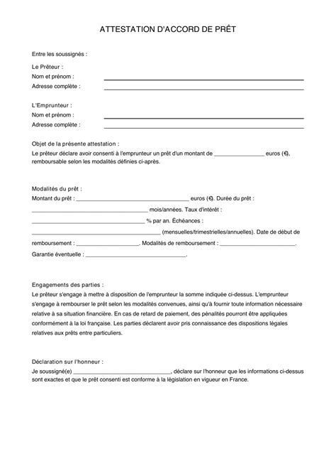 Modèle Attestation Accord De Prêt