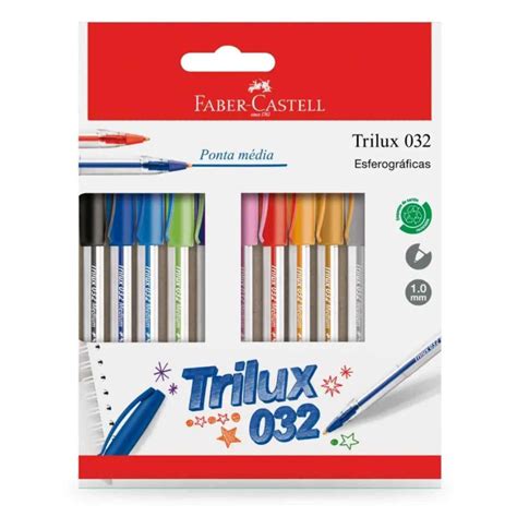 Kit Caneta Trilux Esferográfica Faber Castell Cores 1 0 mm 10 Un