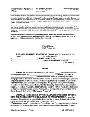 Fillable Online M Subordination Agreement Private Hud Fax